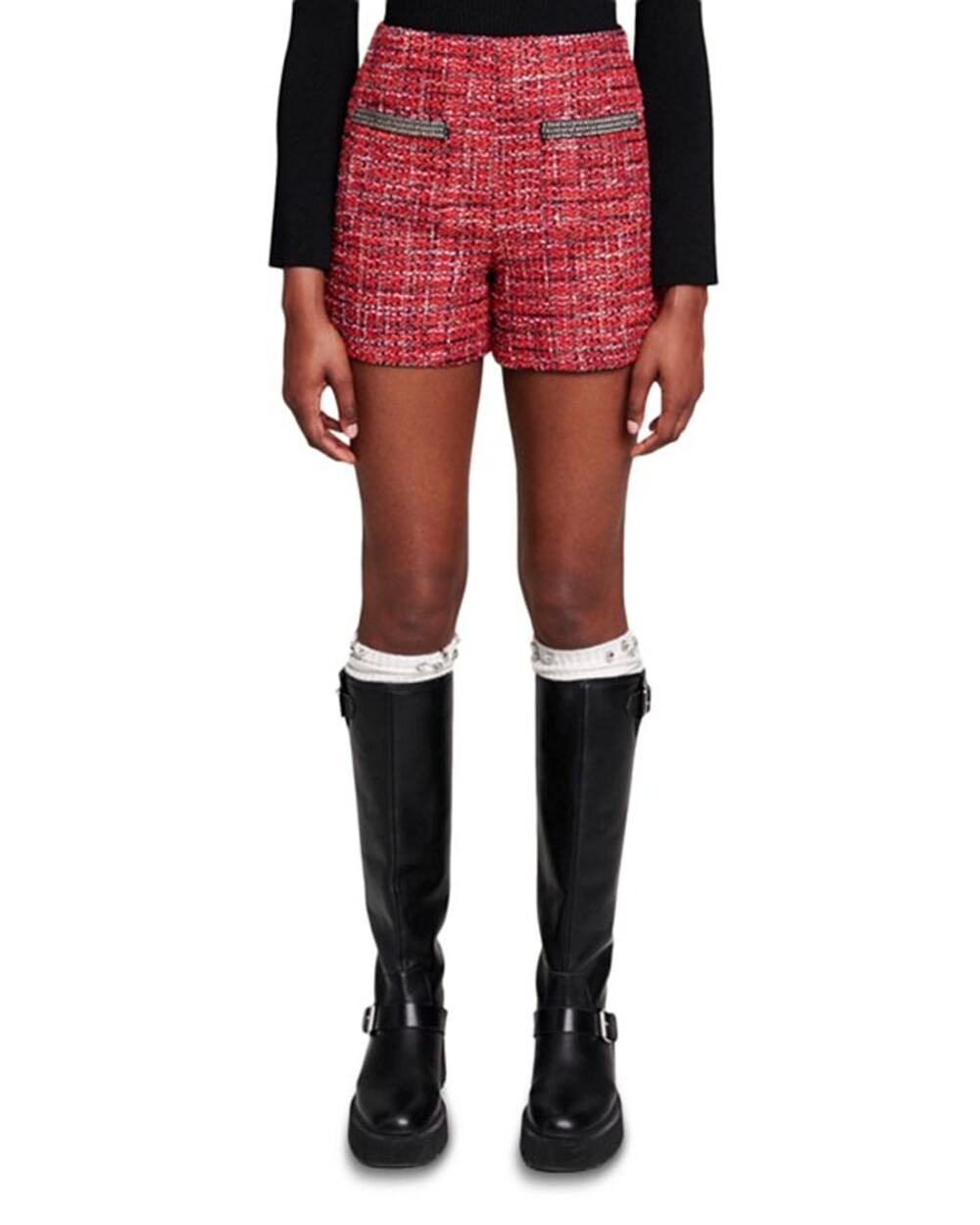 Maje Tweed Red Italete Shorts Size 36 FR / 4 US